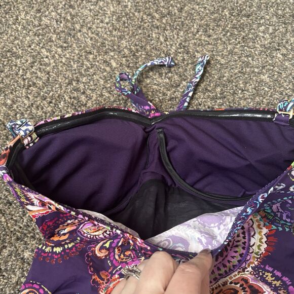 Lauren By Ralph Lauren’s Women’s Purple Paisley One Piece Swim Suit Size 10 - Picture 7 of 9
